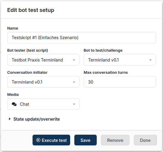 Integrating testing facility for automated testing of agents