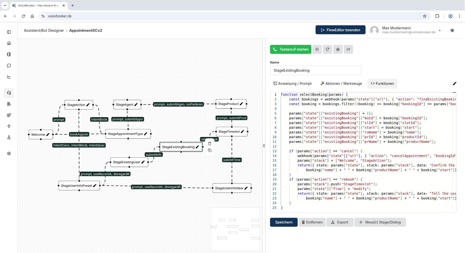 Experten-Modus für das Erstellen von komplexen KI-Telefonassistenten
