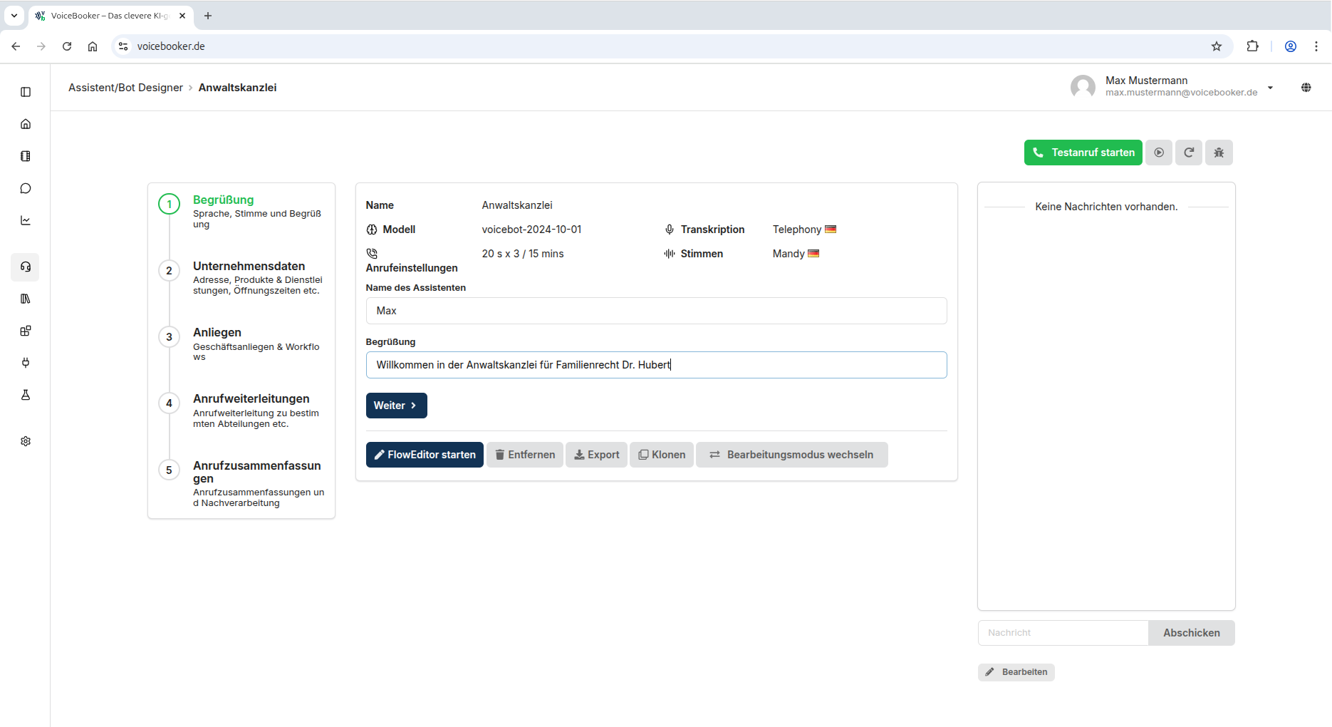 Wizard Modus für eine schnelle Konfiguration Ihres KI-Telefonassistenten